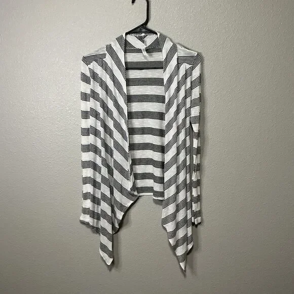 Discreet Striped Open Front Cardigan Draped Lightweight Long Sleeve - Picture 1 of 5